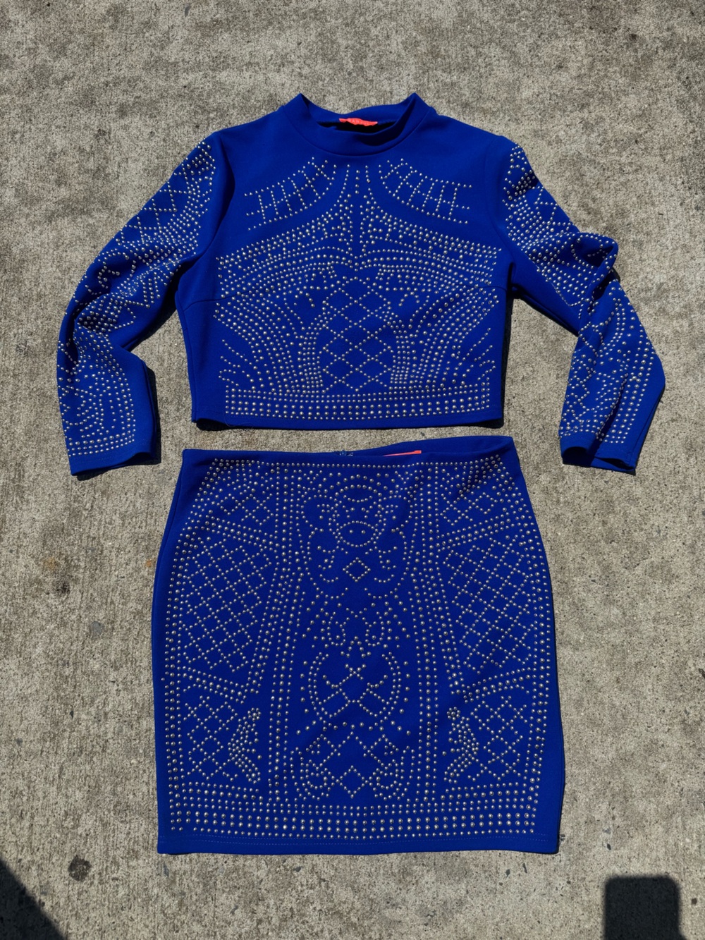 Banjul size Large 2 piece set skirt and crop top heavily studded